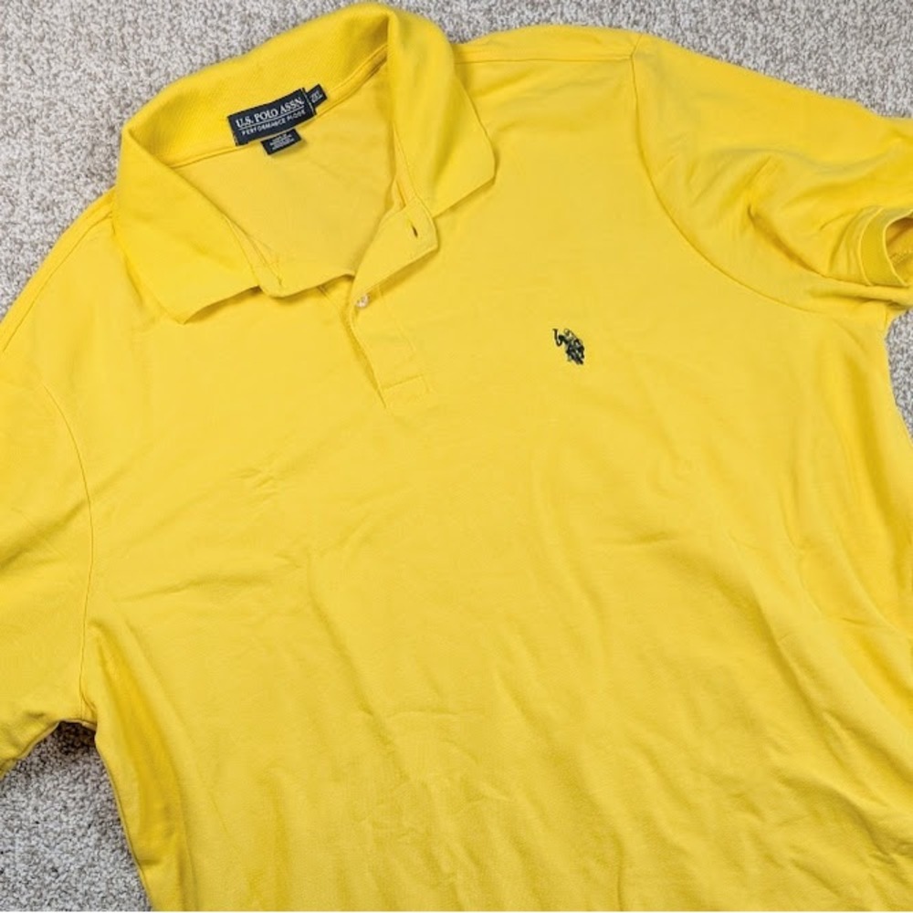 U.S. Polo Assn. Performance Pique Polo‎ Shirt Mens 2XL Yellow Short Sleeve